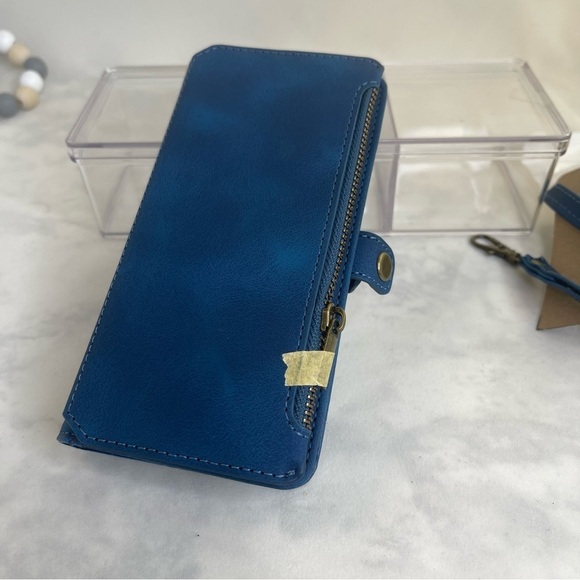 Nvollnoe For IPhone 15 Wallet Case With Card Holder And Zipper Pocket Wrist Blue - Picture 5 of 5